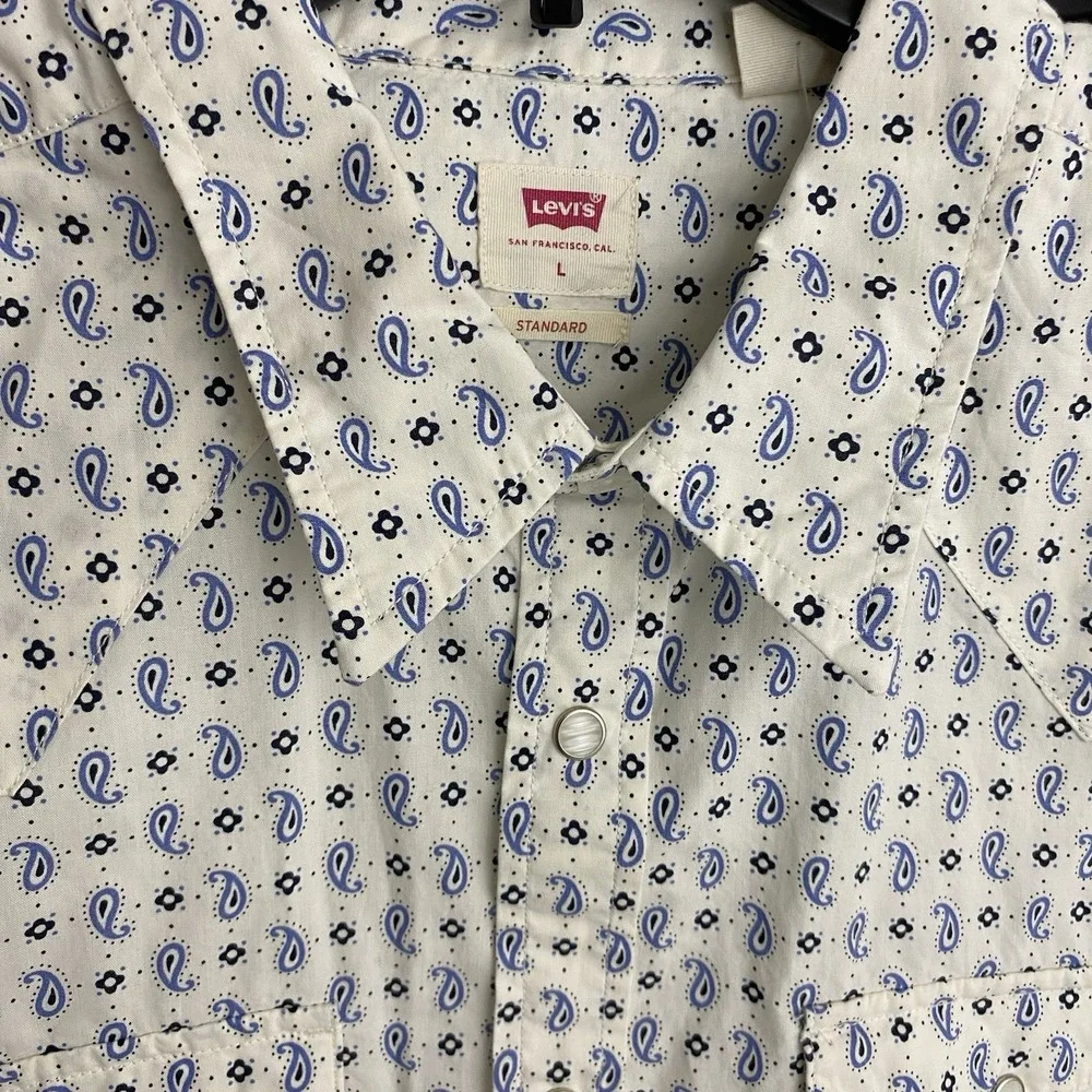 Levi's Men's L Classic Western Standard Fit Shirt‎ Pearl Snap Cream Blue Paisley